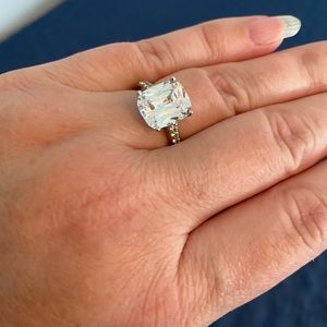 Diamonique 4.90 carat cushion cut emerald shape ring